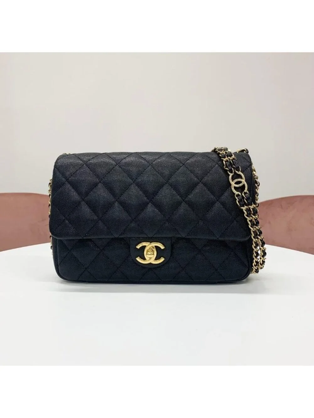 Chanel Quilted Turnlock CC Logo Double Chain Shoulder Bag